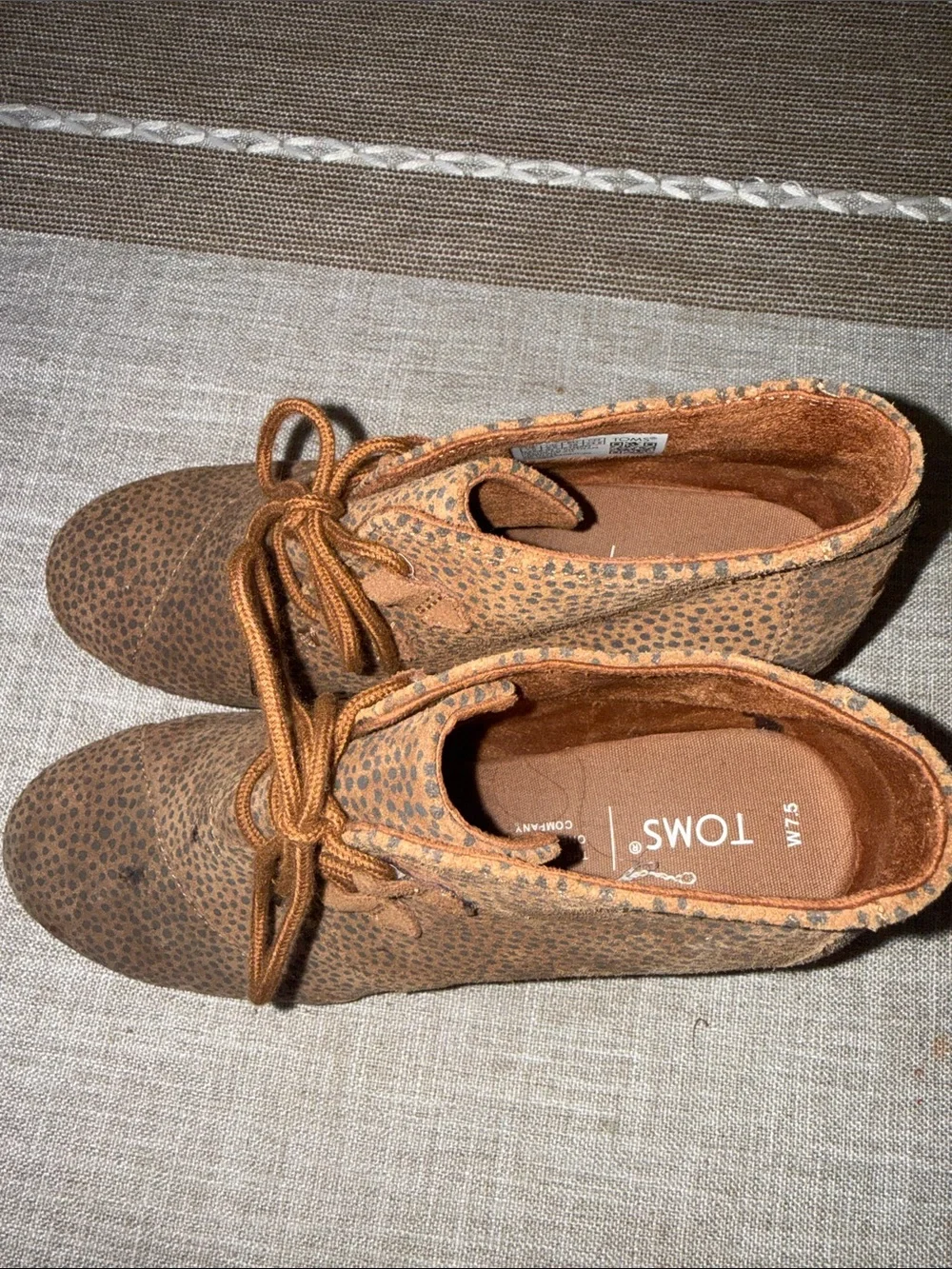 TOMS Women’s Leopard Print Wedge Ankle Boots Lace Up Animal Print Booties